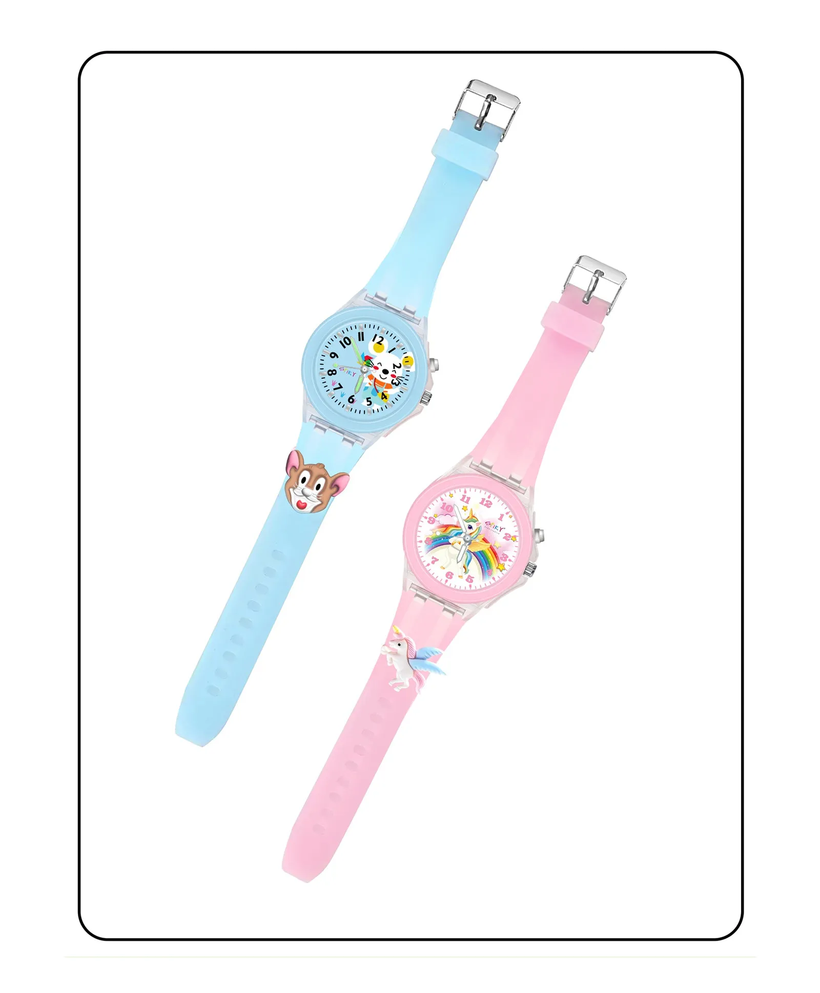 Spiky 3D Astronaut & Rabbit Cartoon Analog Light Watch Combo - Blue & Pink