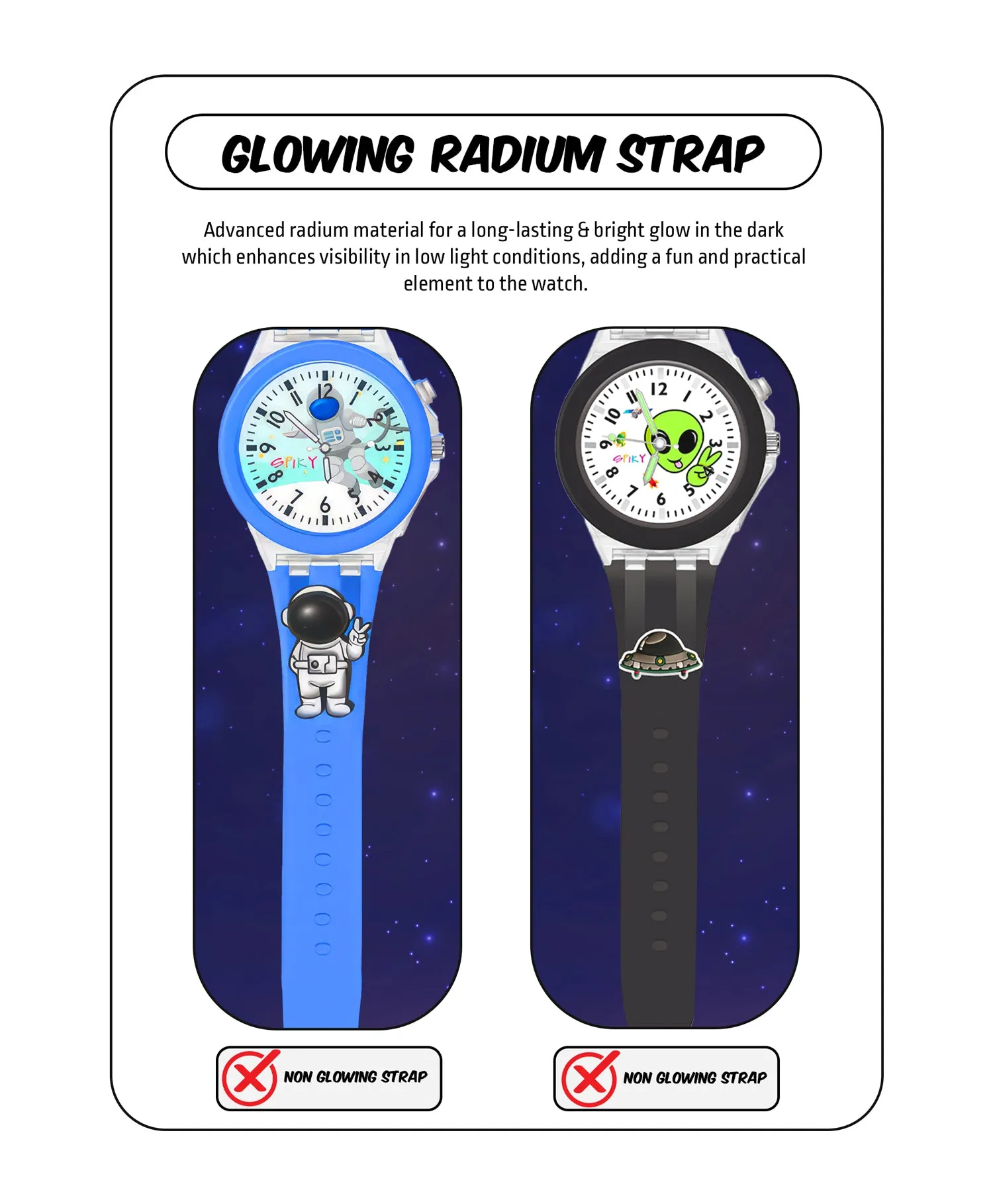 Spiky 3D Astronaut & Rabbit Cartoon Analog Light Watch Combo - Blue & Pink