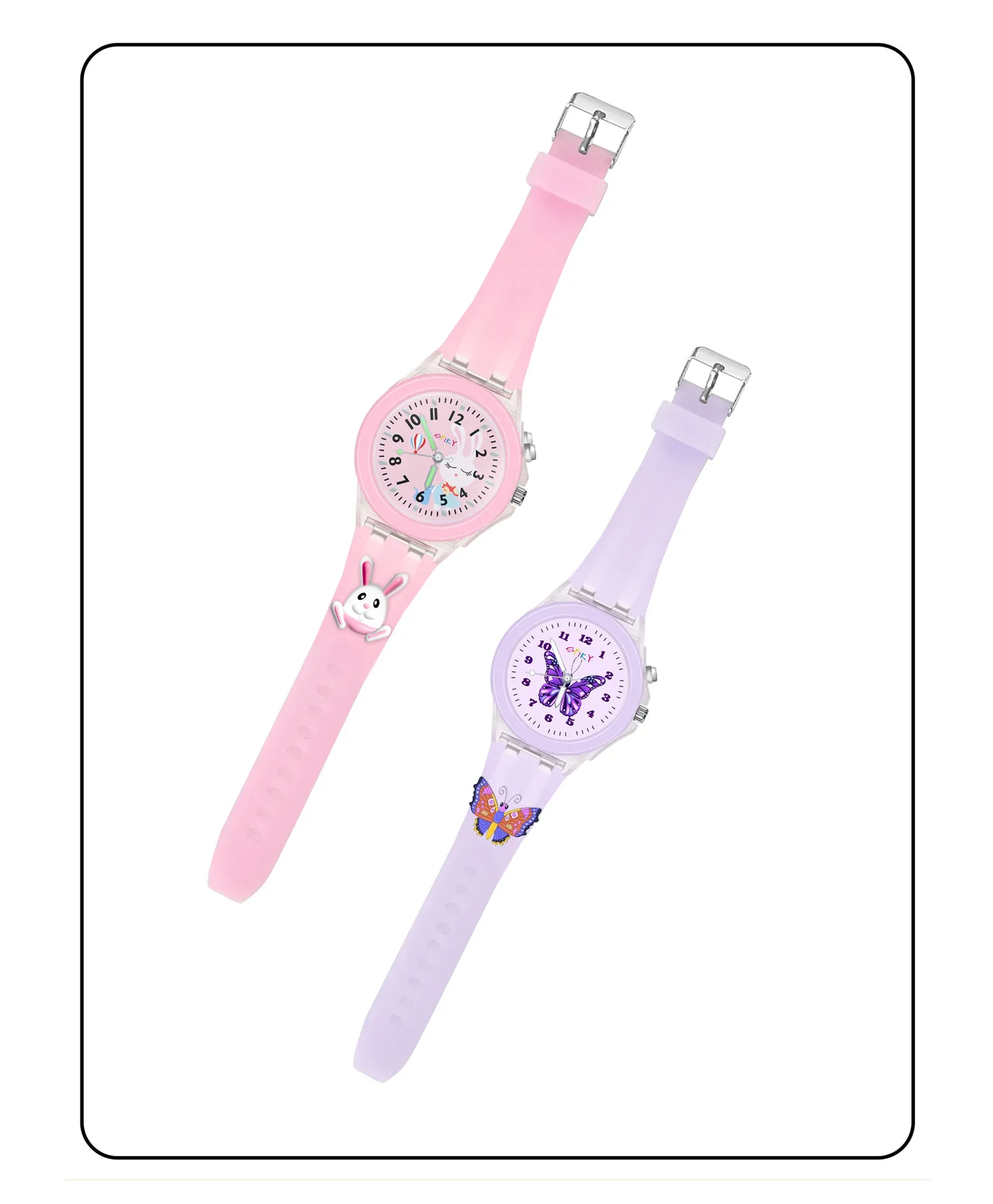 Spiky 3D Astronaut & Rabbit Cartoon Analog Light Watch Combo - Blue & Pink
