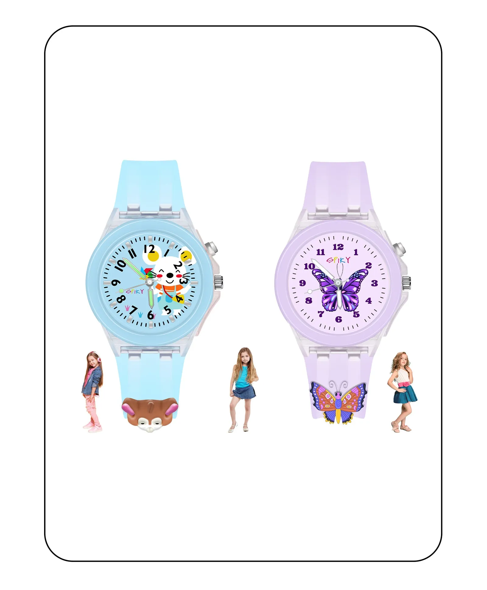 Spiky 3D Astronaut & Rabbit Cartoon Analog Light Watch Combo - Blue & Pink