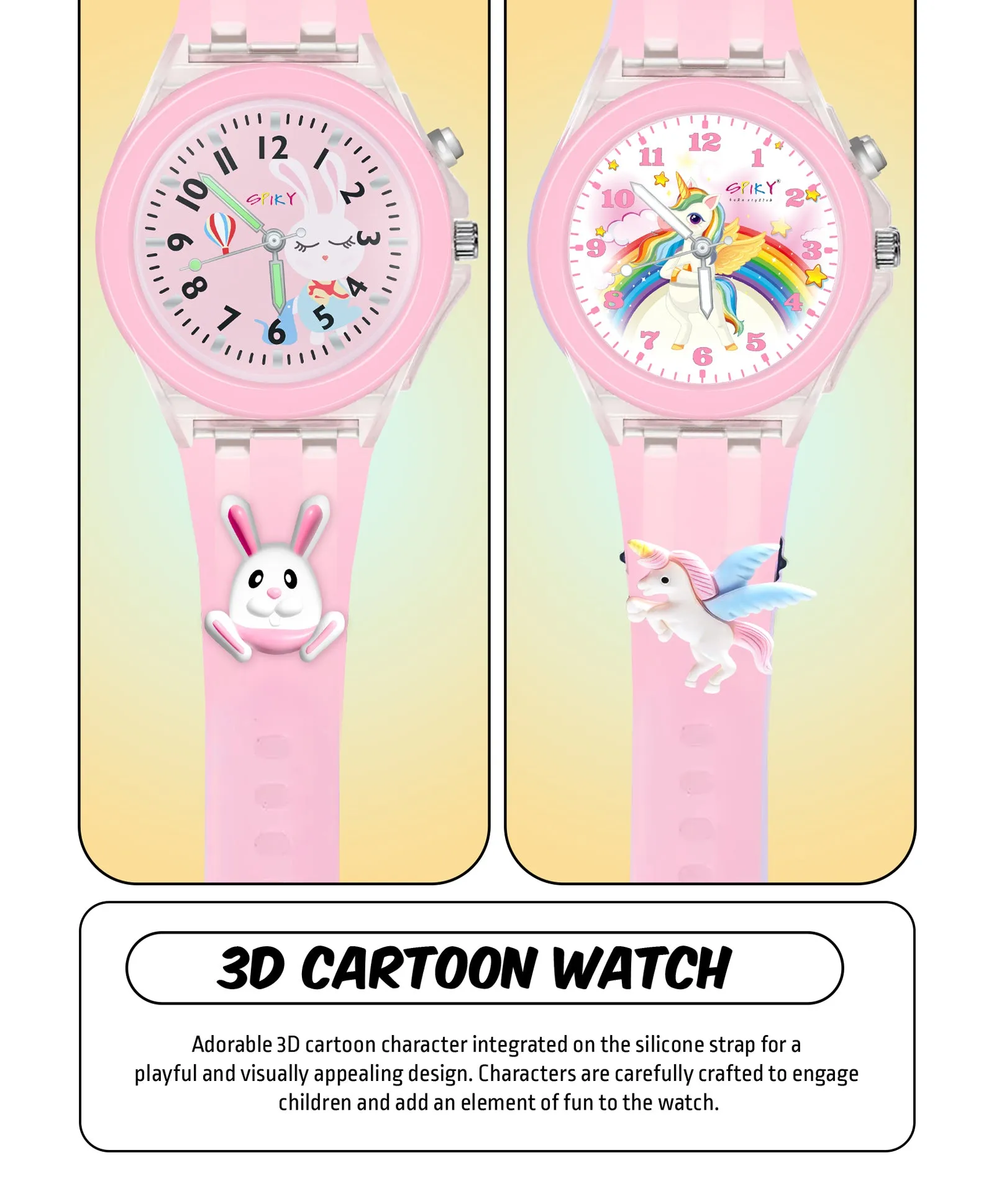 Spiky 3D Astronaut & Rabbit Cartoon Analog Light Watch Combo - Blue & Pink