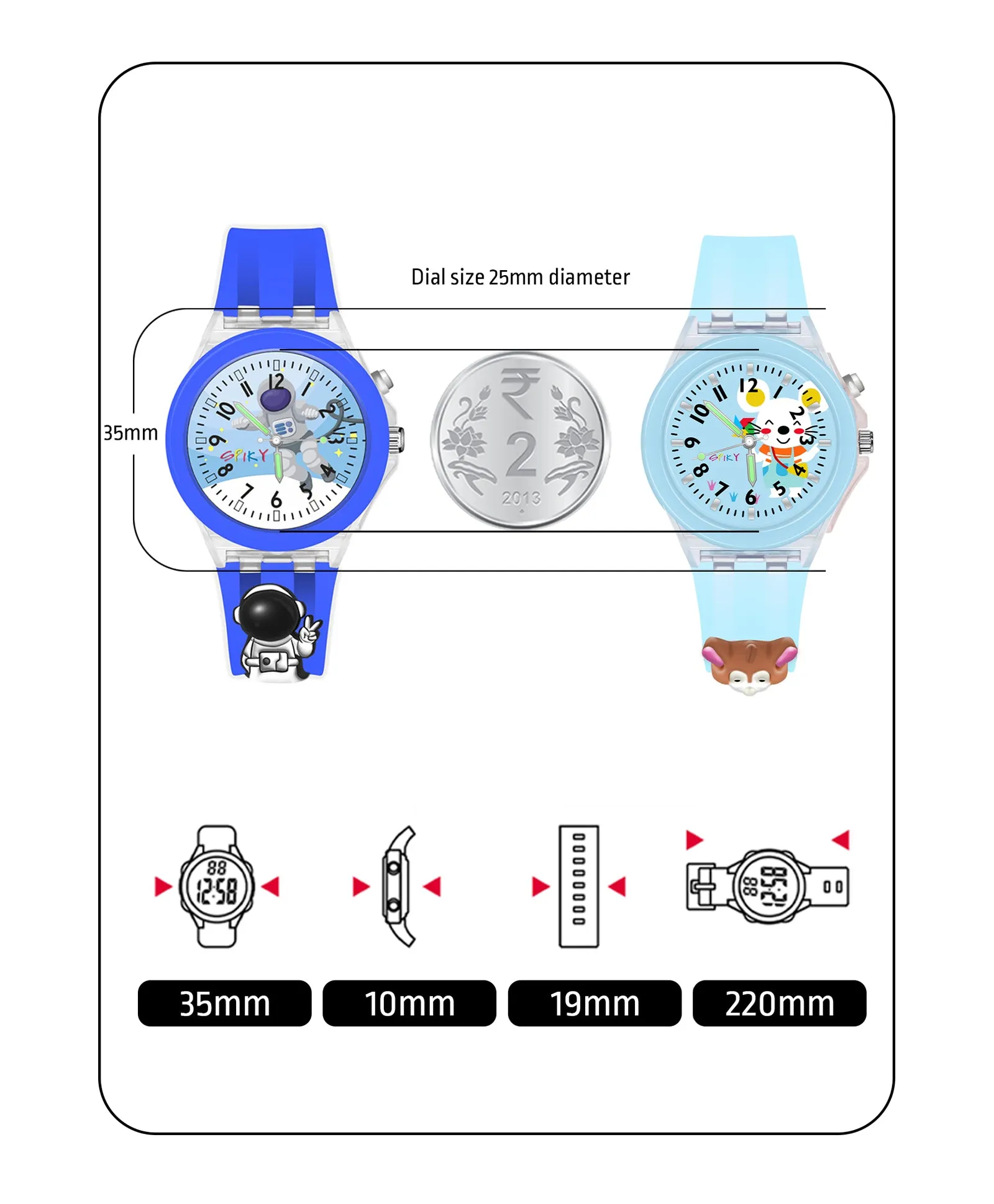 Spiky 3D Astronaut & Rabbit Cartoon Analog Light Watch Combo - Blue & Pink