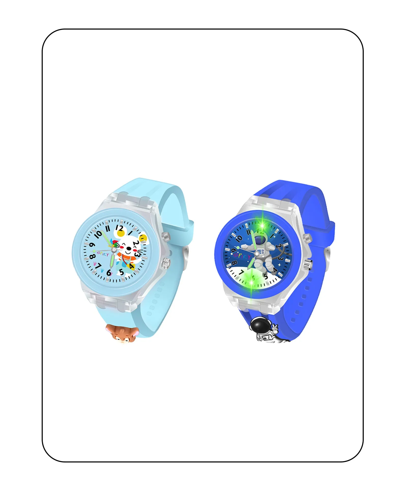 Spiky 3D Astronaut & Rabbit Cartoon Analog Light Watch Combo - Blue & Pink