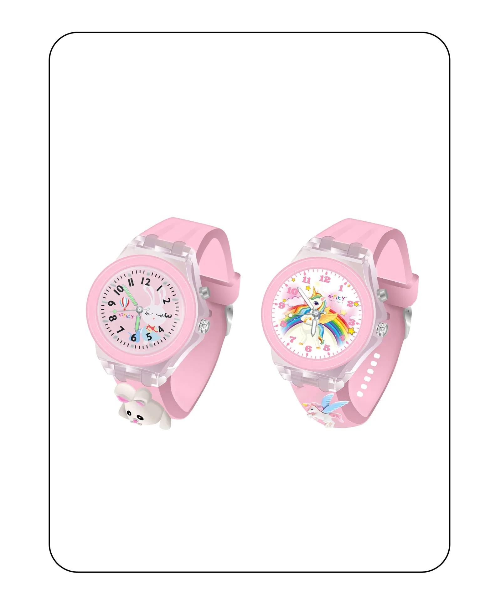 Spiky 3D Astronaut & Rabbit Cartoon Analog Light Watch Combo - Blue & Pink