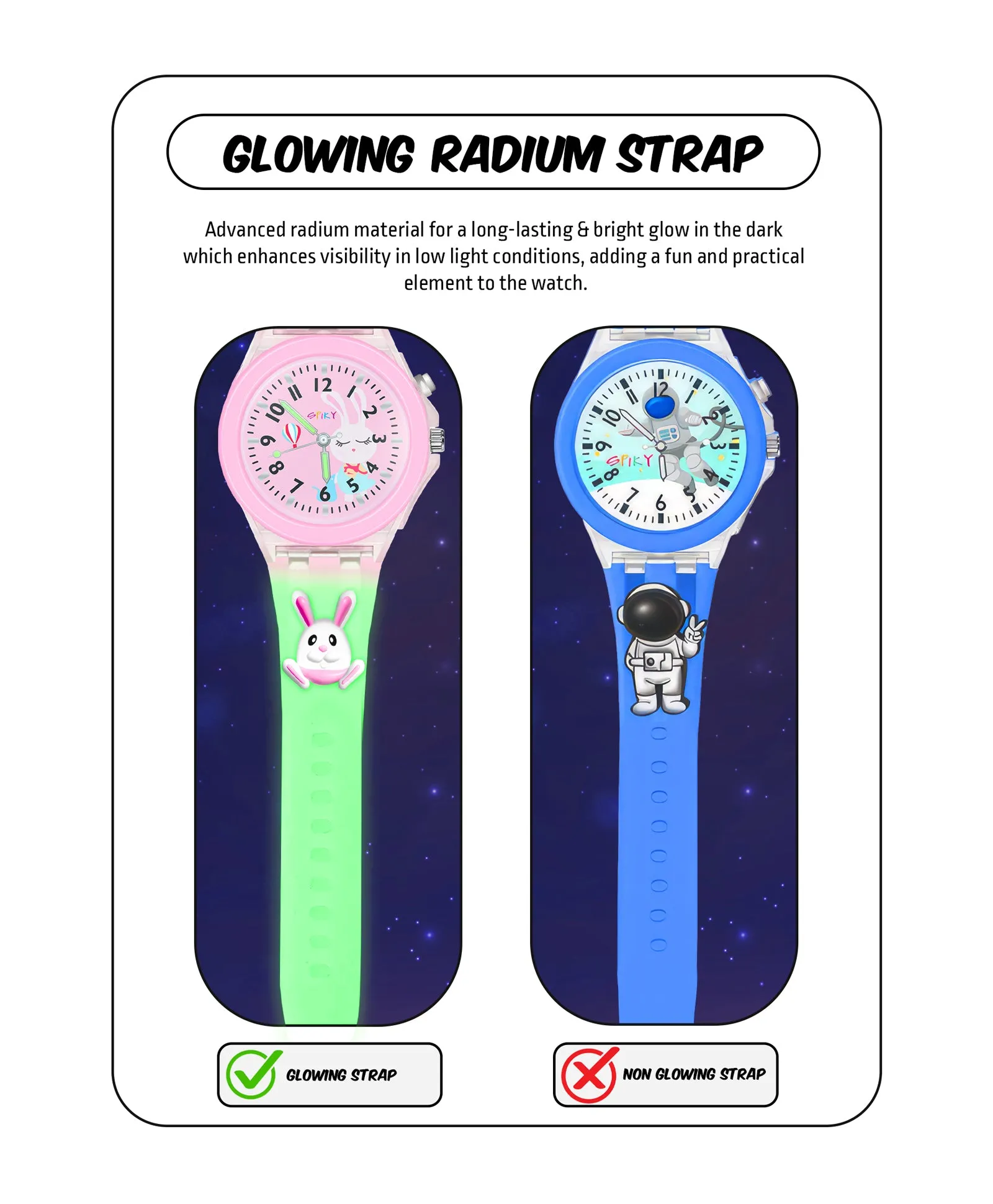 Spiky 3D Astronaut & Rabbit Cartoon Analog Light Watch Combo - Blue & Pink