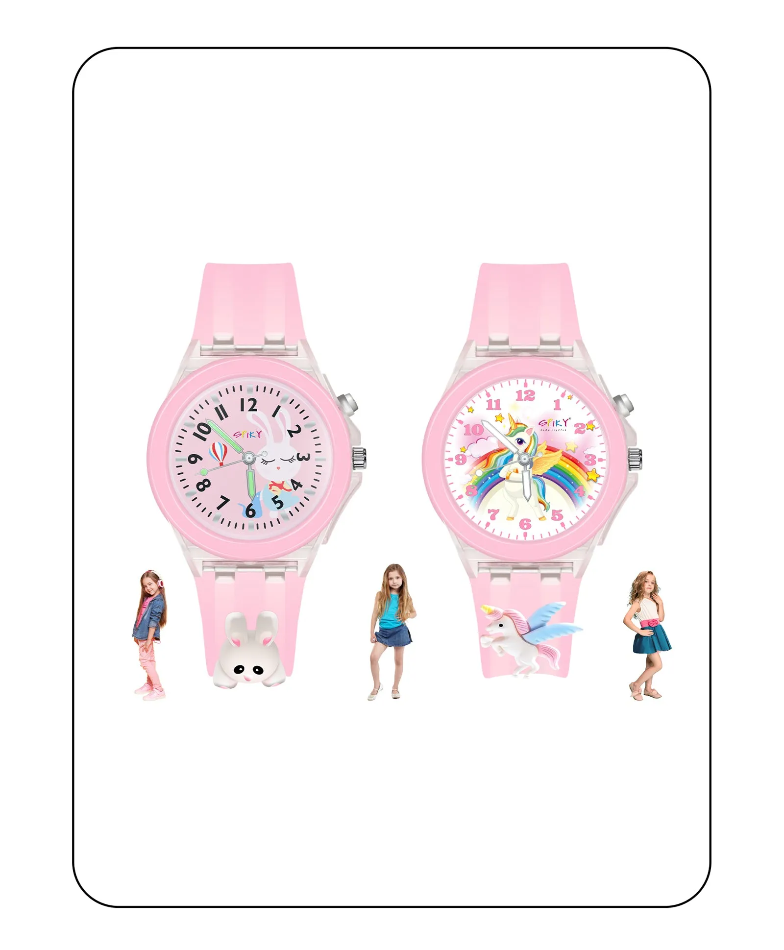 Spiky 3D Astronaut & Rabbit Cartoon Analog Light Watch Combo - Blue & Pink