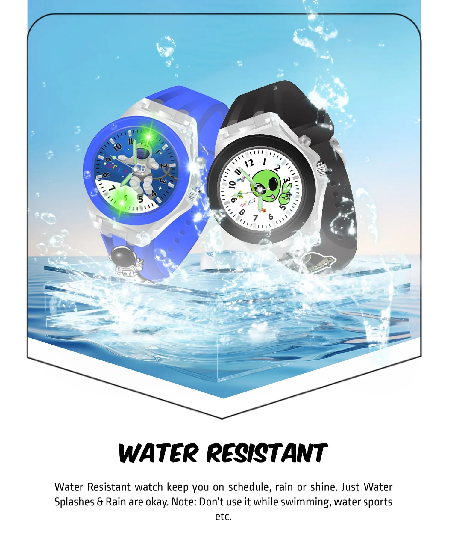 Spiky 3D Astronaut & Rabbit Cartoon Analog Light Watch Combo - Blue & Pink