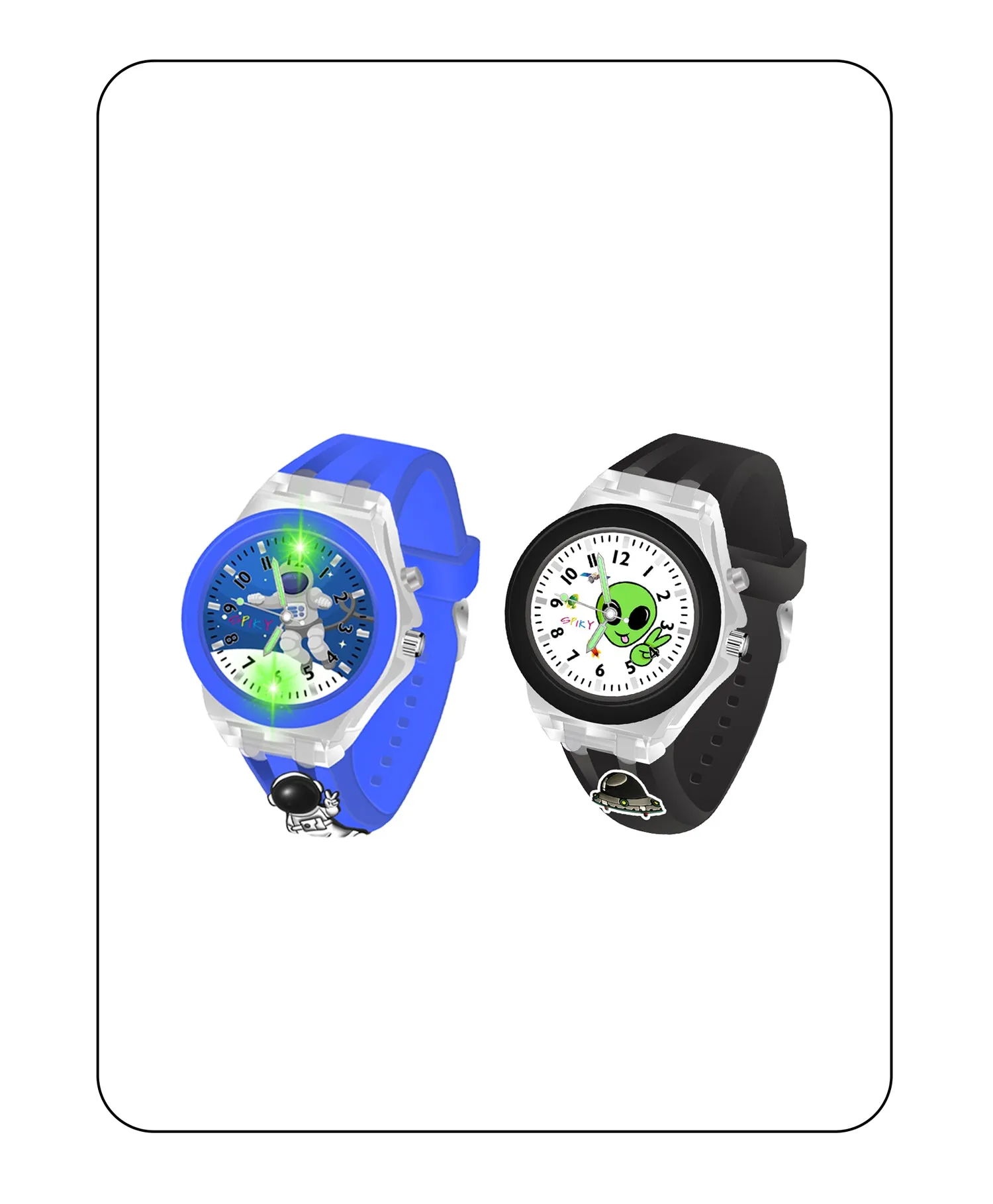 Spiky 3D Astronaut & Rabbit Cartoon Analog Light Watch Combo - Blue & Pink