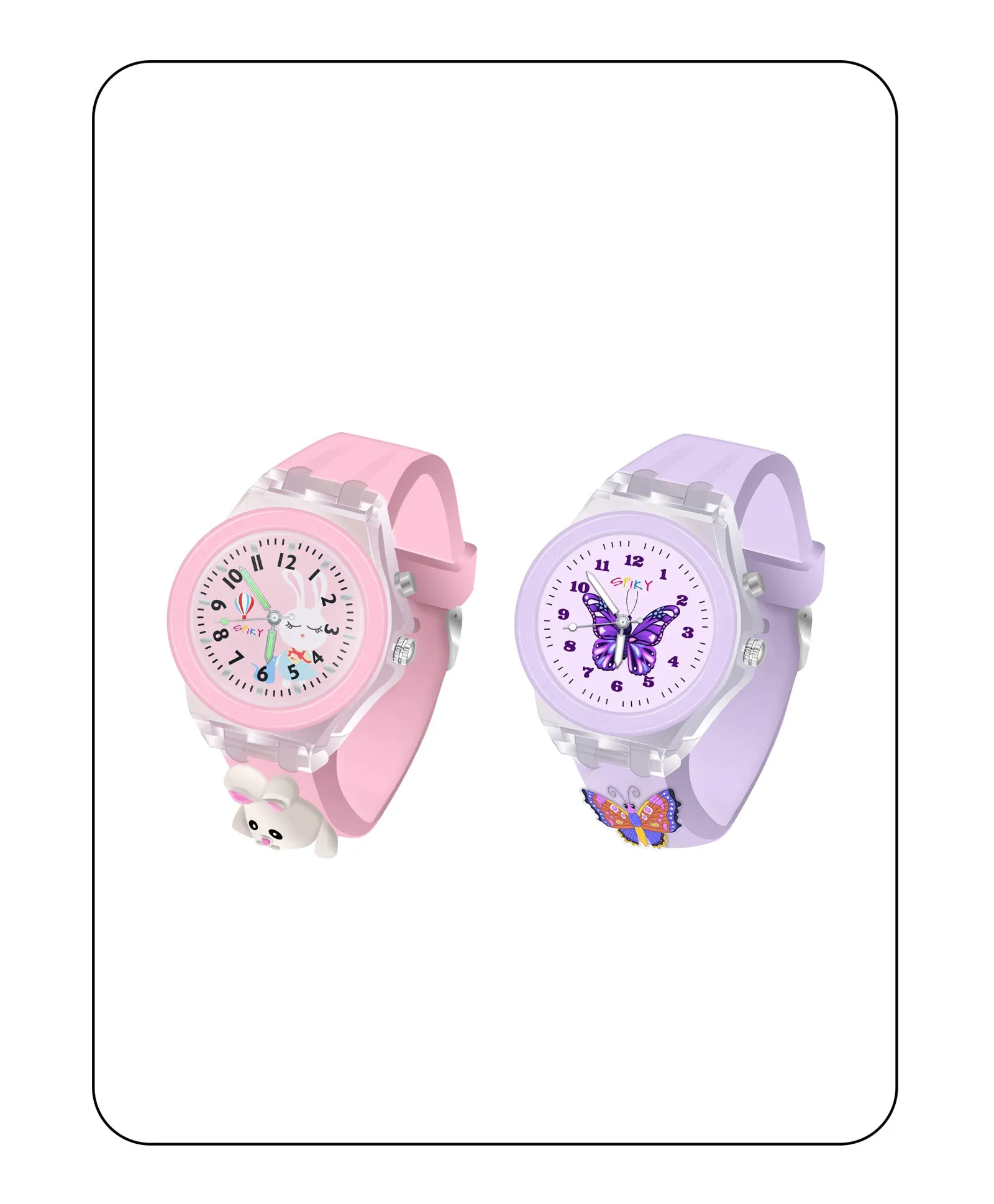 Spiky 3D Astronaut & Rabbit Cartoon Analog Light Watch Combo - Blue & Pink
