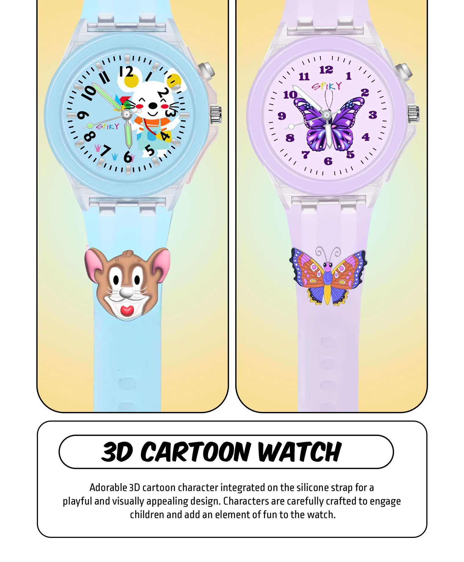 Spiky 3D Astronaut & Rabbit Cartoon Analog Light Watch Combo - Blue & Pink