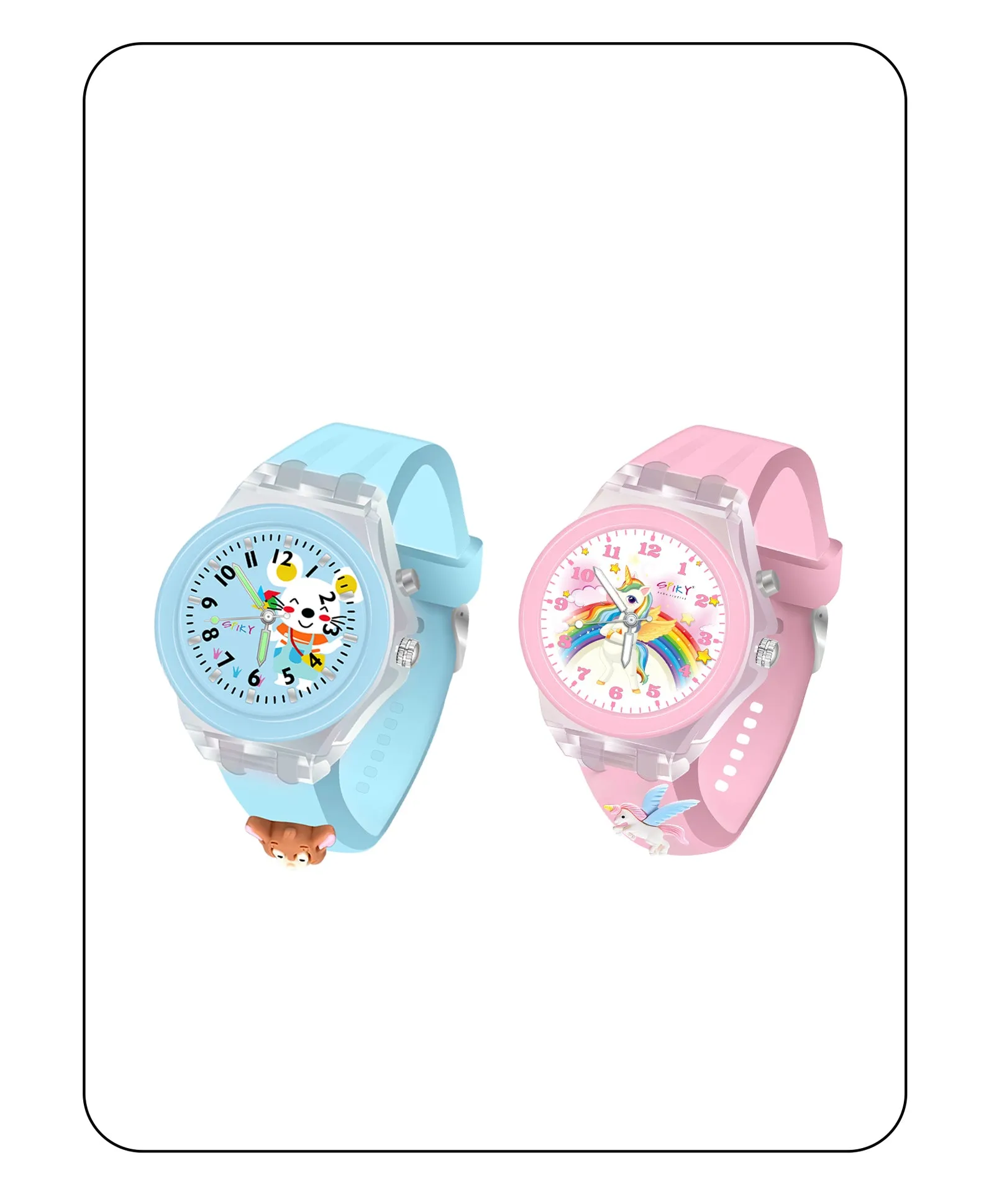 Spiky 3D Astronaut & Rabbit Cartoon Analog Light Watch Combo - Blue & Pink