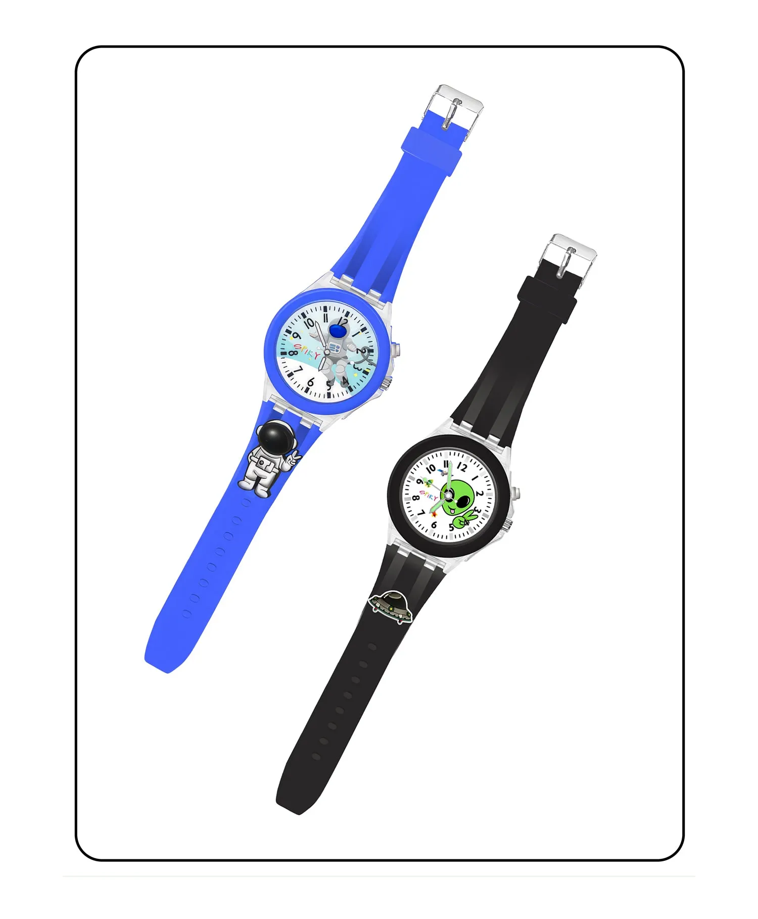 Spiky 3D Astronaut & Rabbit Cartoon Analog Light Watch Combo - Blue & Pink