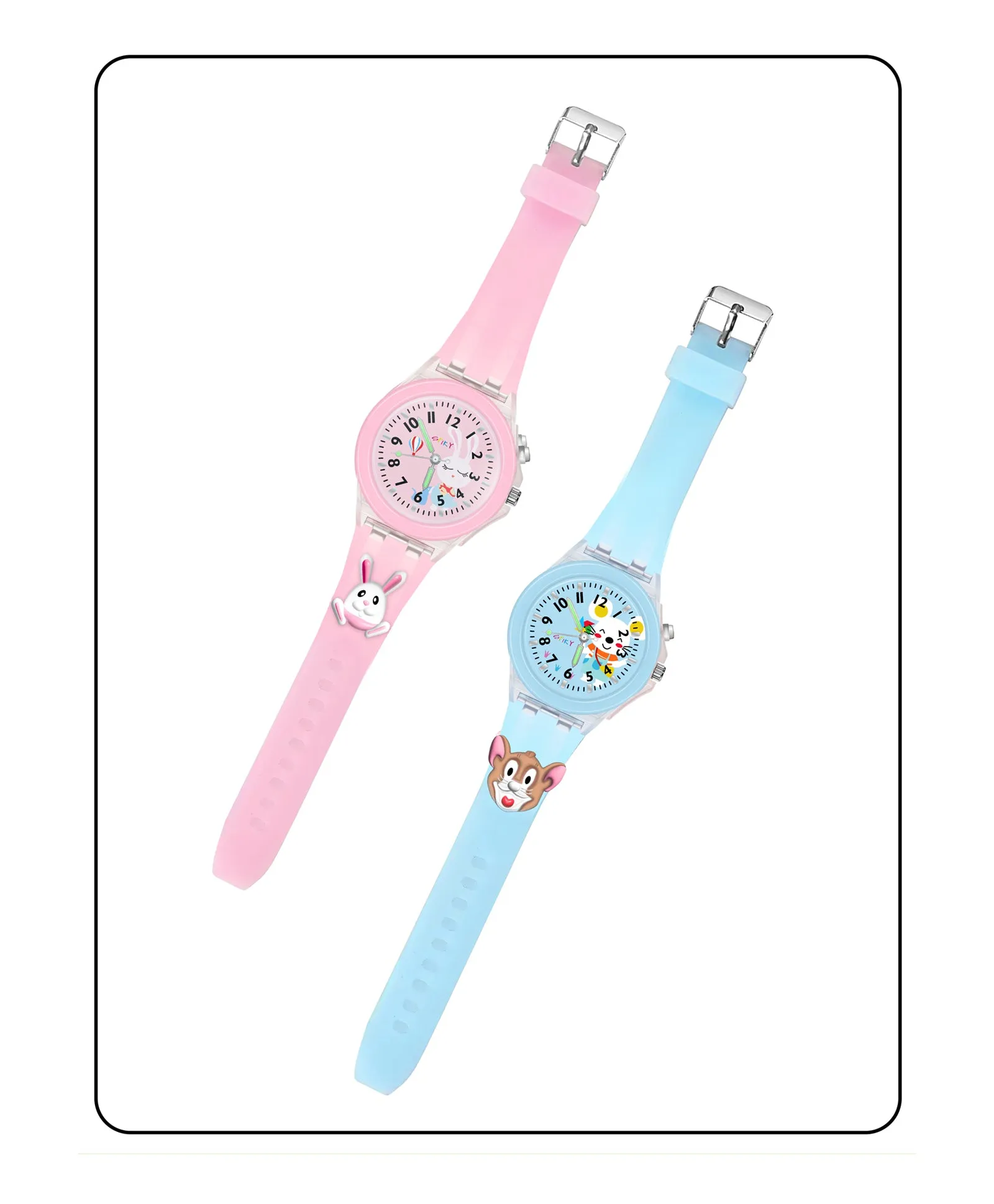 Spiky 3D Astronaut & Rabbit Cartoon Analog Light Watch Combo - Blue & Pink