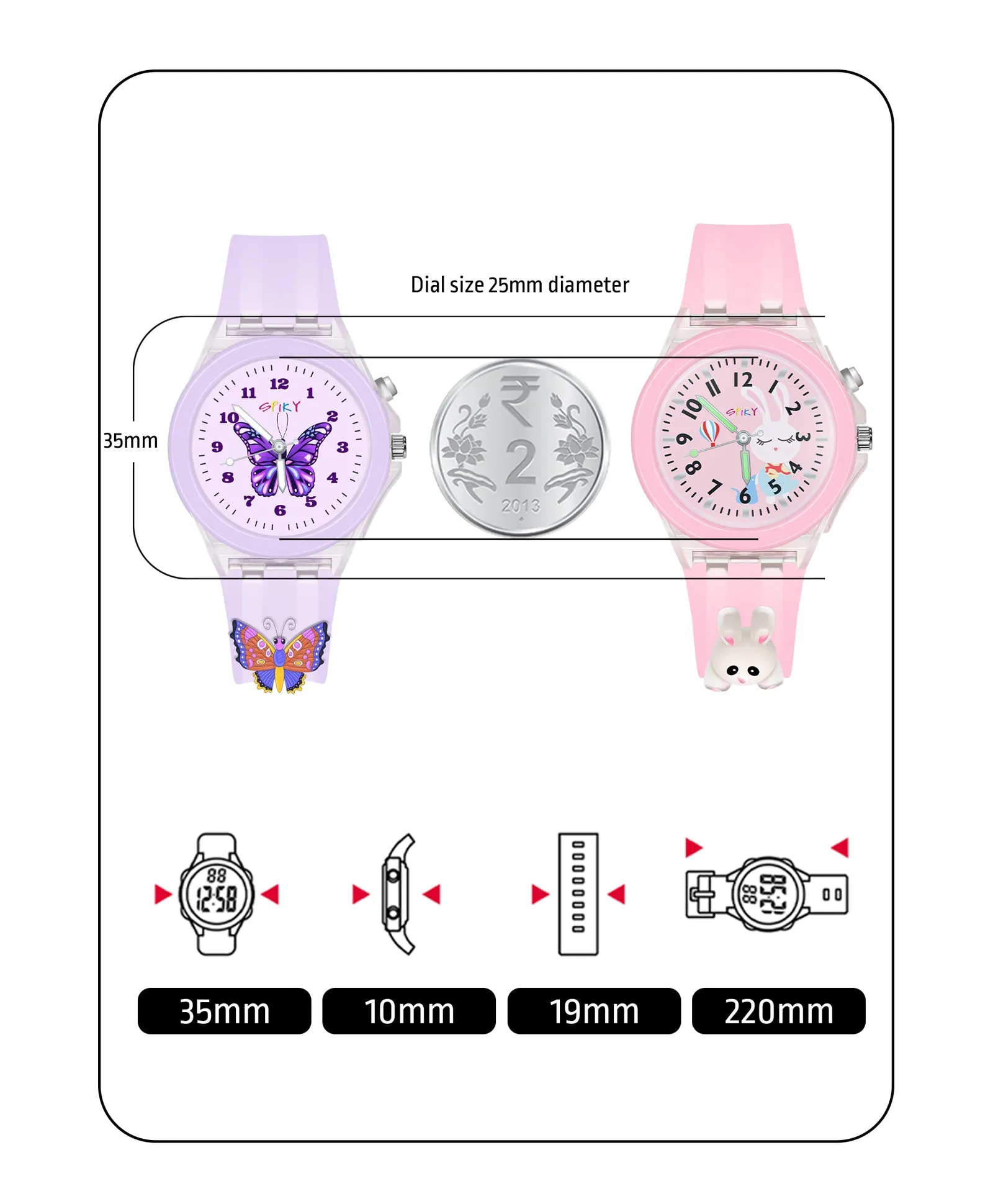 Spiky 3D Astronaut & Rabbit Cartoon Analog Light Watch Combo - Blue & Pink