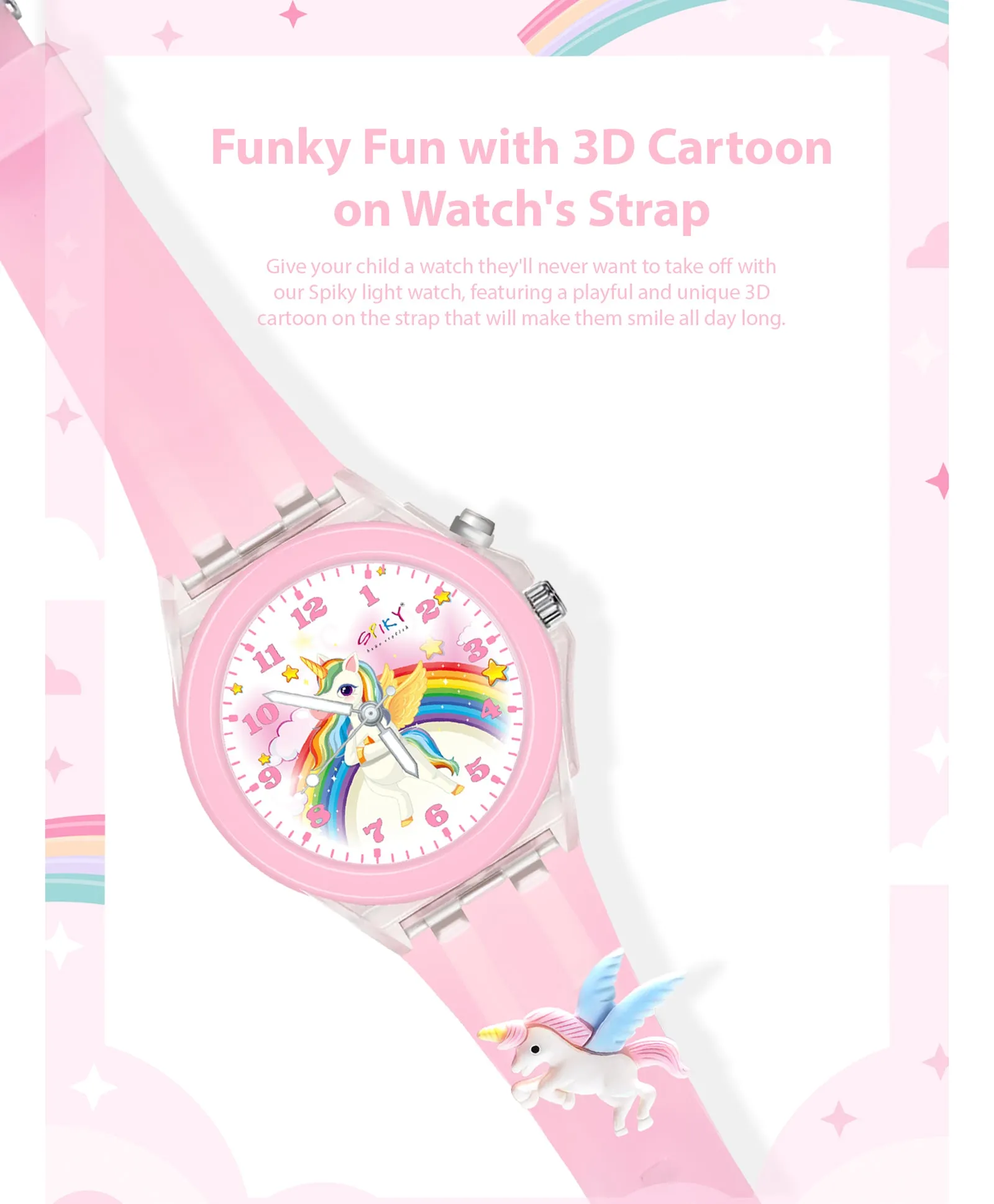 Spiky 3D Cartoon Monkey Analog Light Watch for Kids Boys & Girls - Cyan