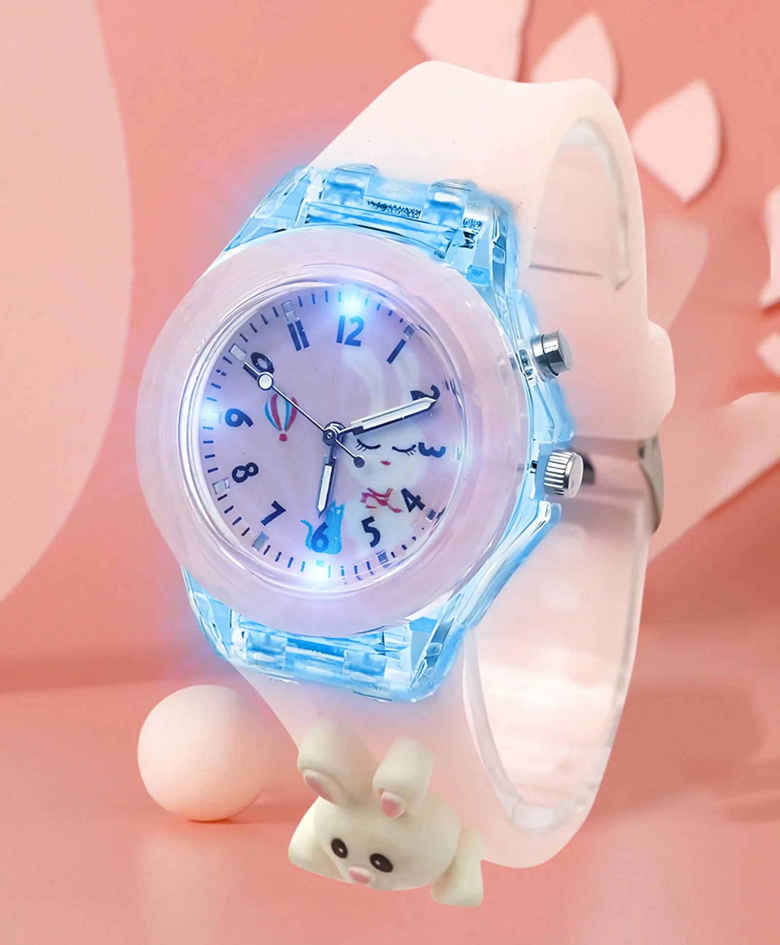 Spiky 3D Cartoon Monkey Analog Light Watch for Kids Boys & Girls - Cyan