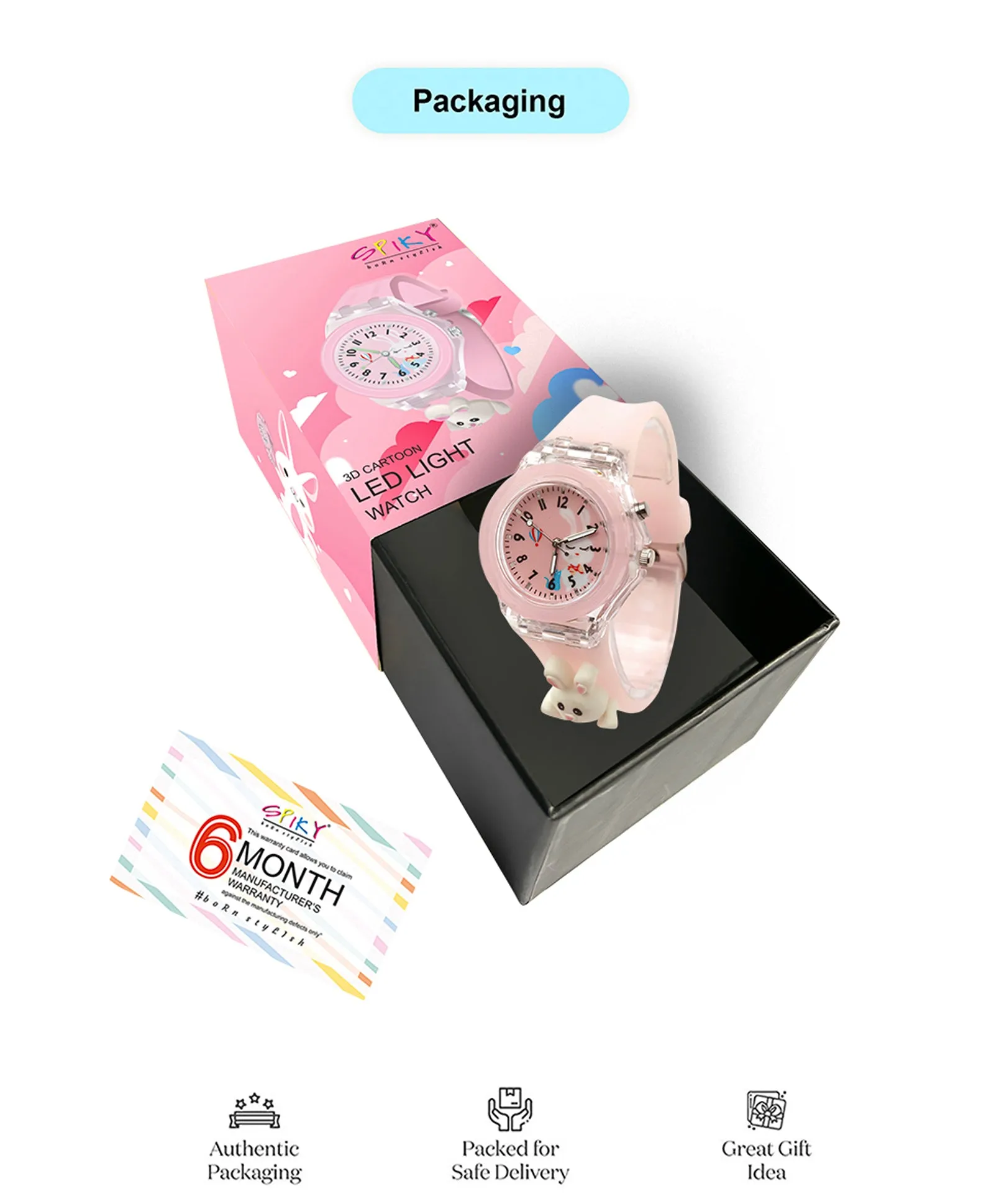 Spiky 3D Cartoon Monkey Analog Light Watch for Kids Boys & Girls - Cyan