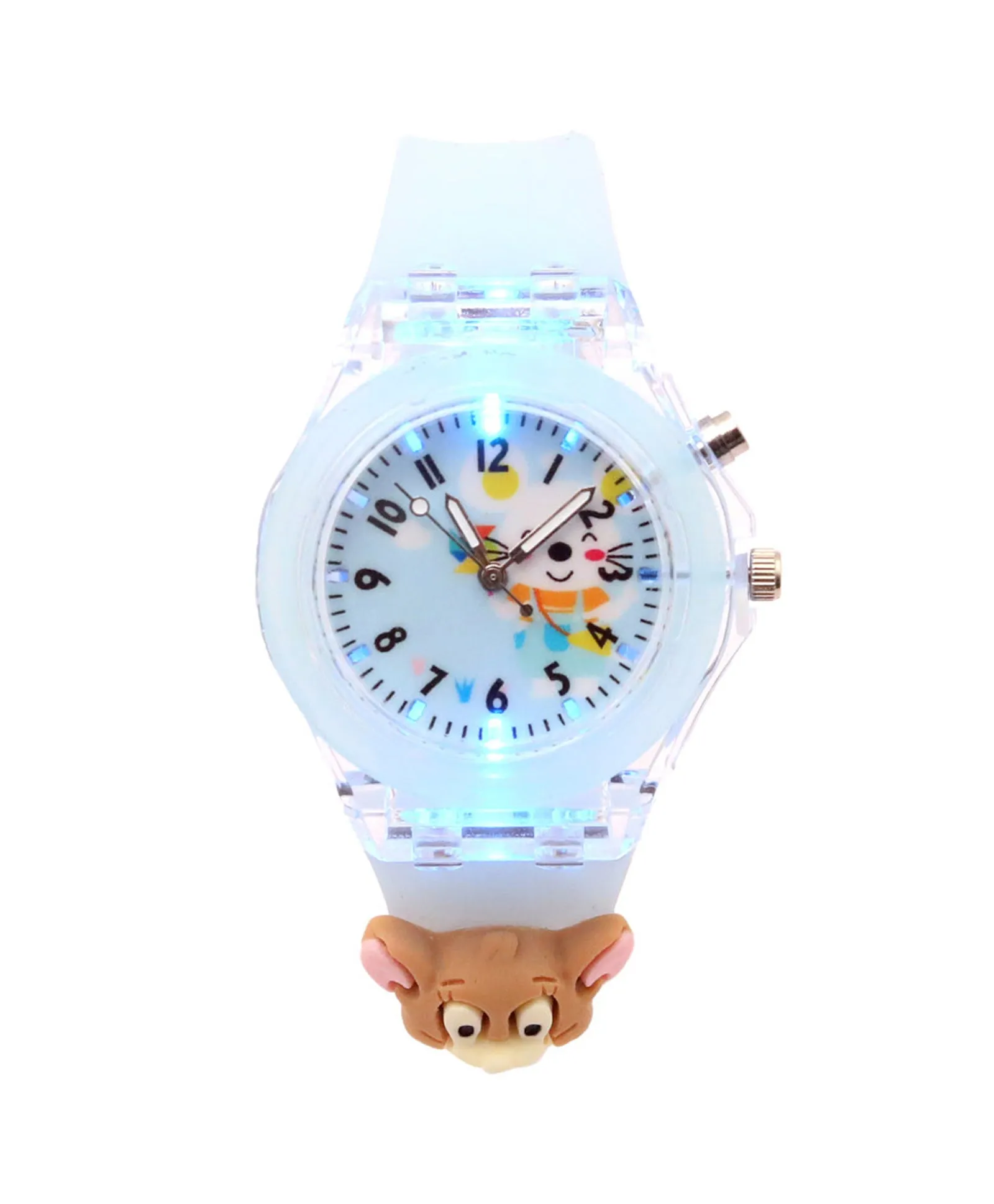 Spiky 3D Cartoon Monkey Analog Light Watch for Kids Boys & Girls - Cyan