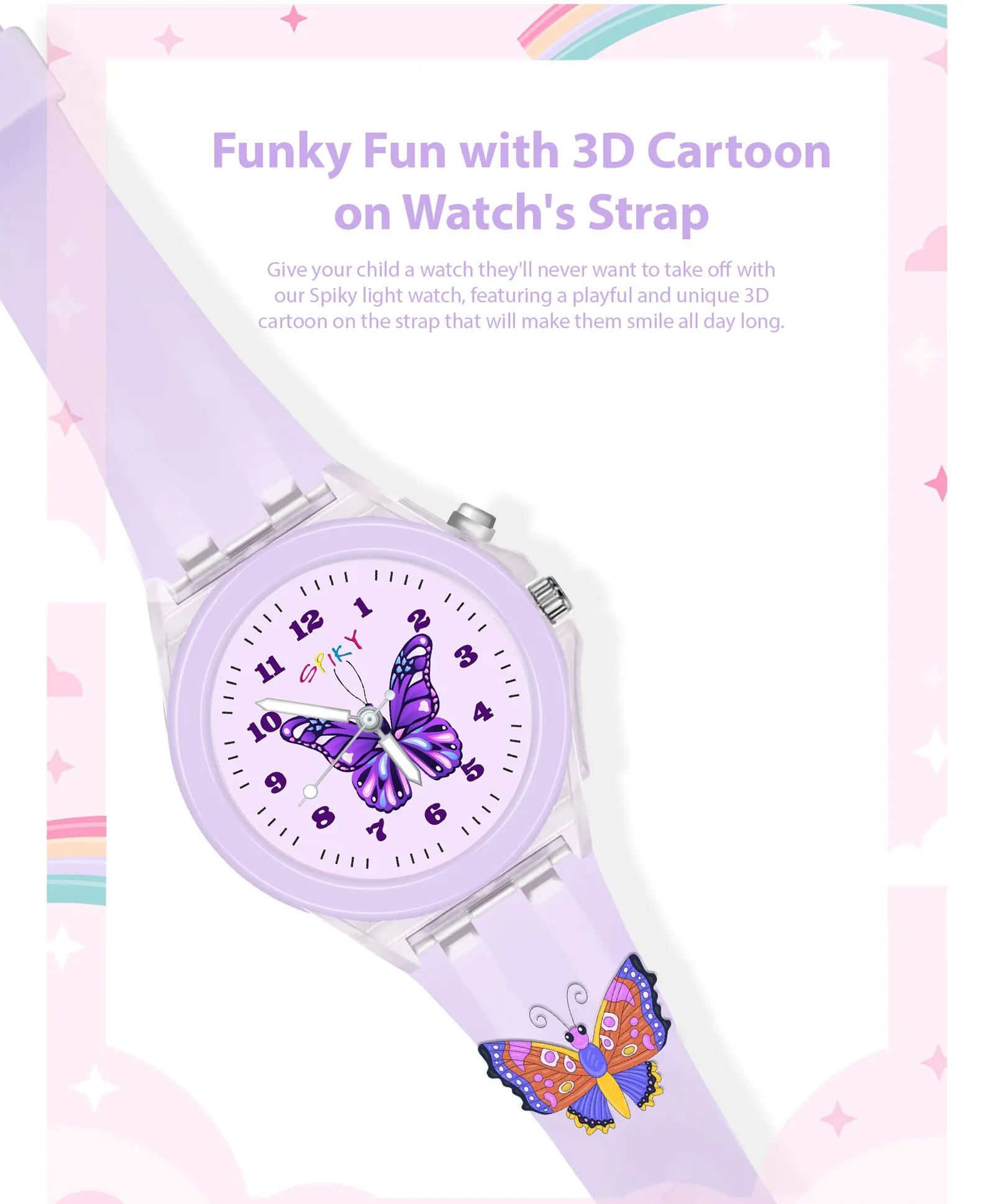 Spiky 3D Cartoon Monkey Analog Light Watch for Kids Boys & Girls - Cyan