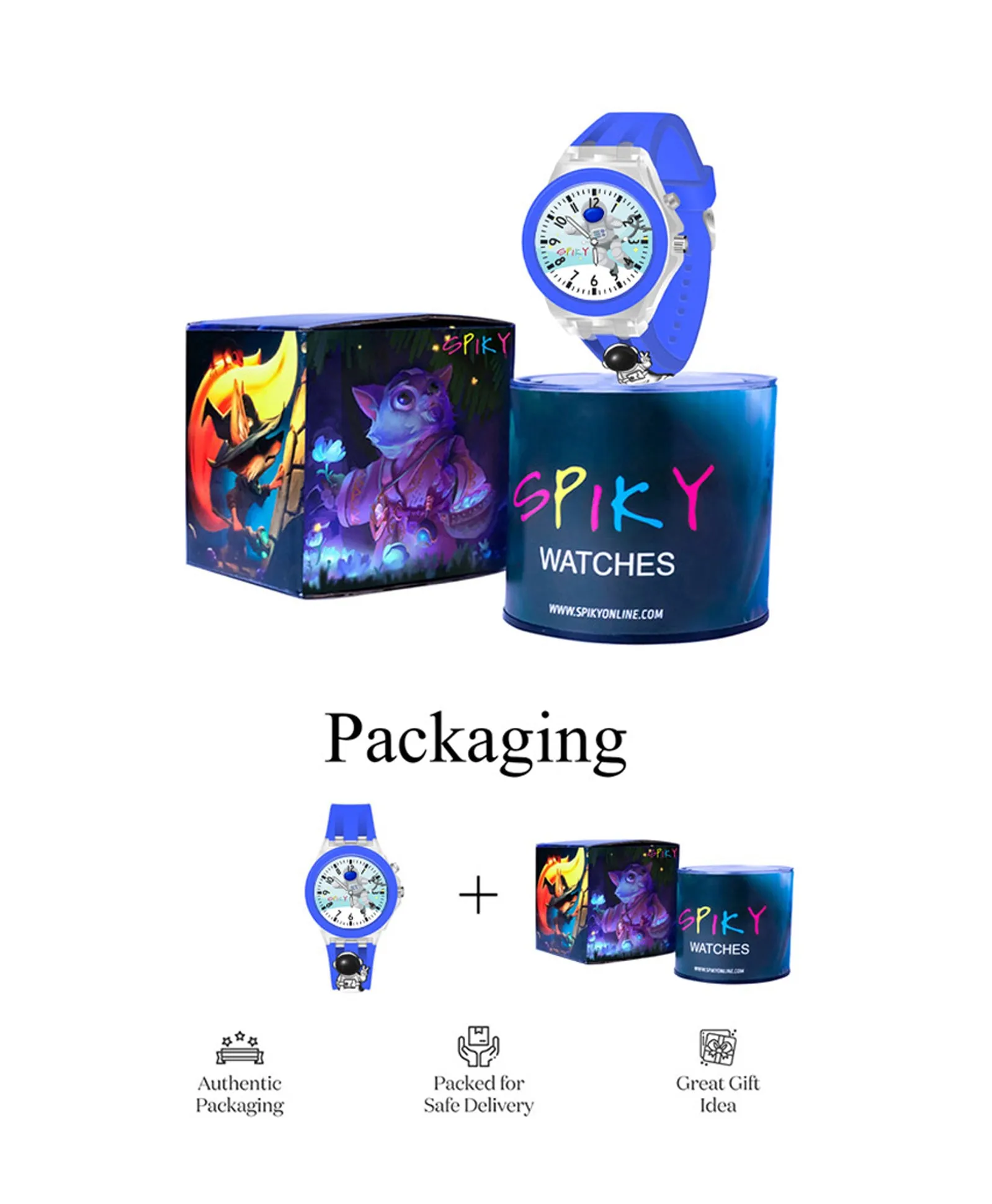Spiky 3D Cartoon Monkey Analog Light Watch for Kids Boys & Girls - Cyan