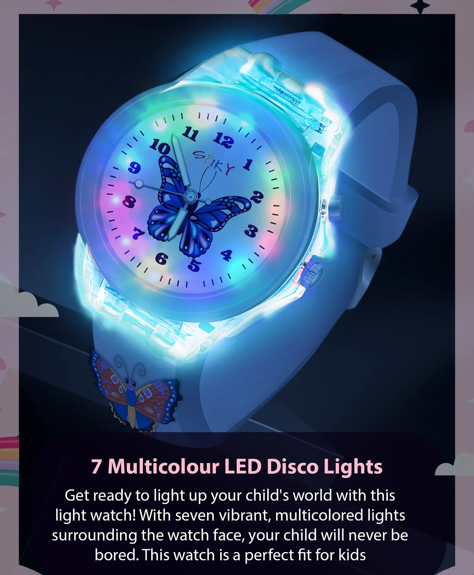 Spiky 3D Cartoon Monkey Analog Light Watch for Kids Boys & Girls - Cyan