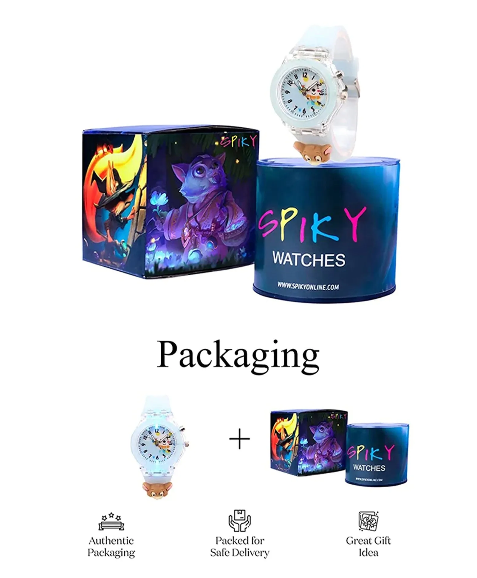 Spiky 3D Cartoon Monkey Analog Light Watch for Kids Boys & Girls - Cyan