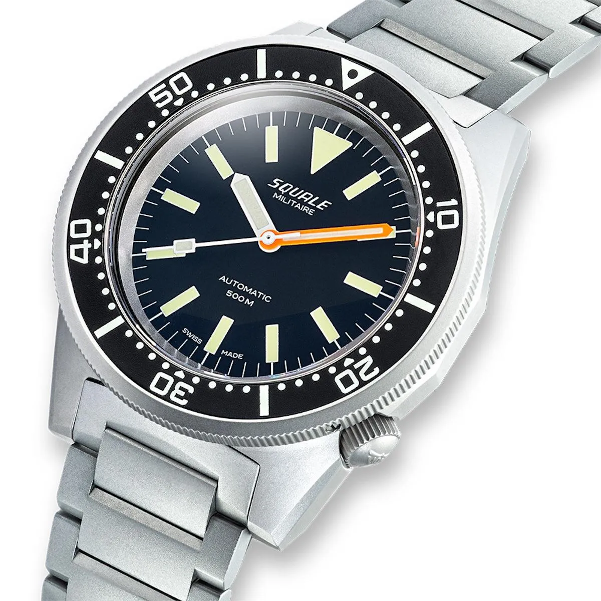 Squale 1521 Blasted Steel Case - Military Black Dial on Bracelet
