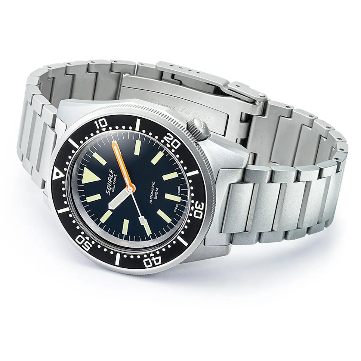 Squale 1521 Blasted Steel Case - Military Black Dial on Bracelet