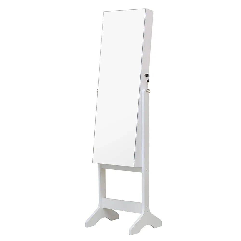 Standing Jewellery Cabinet With Full Body Mirror - White