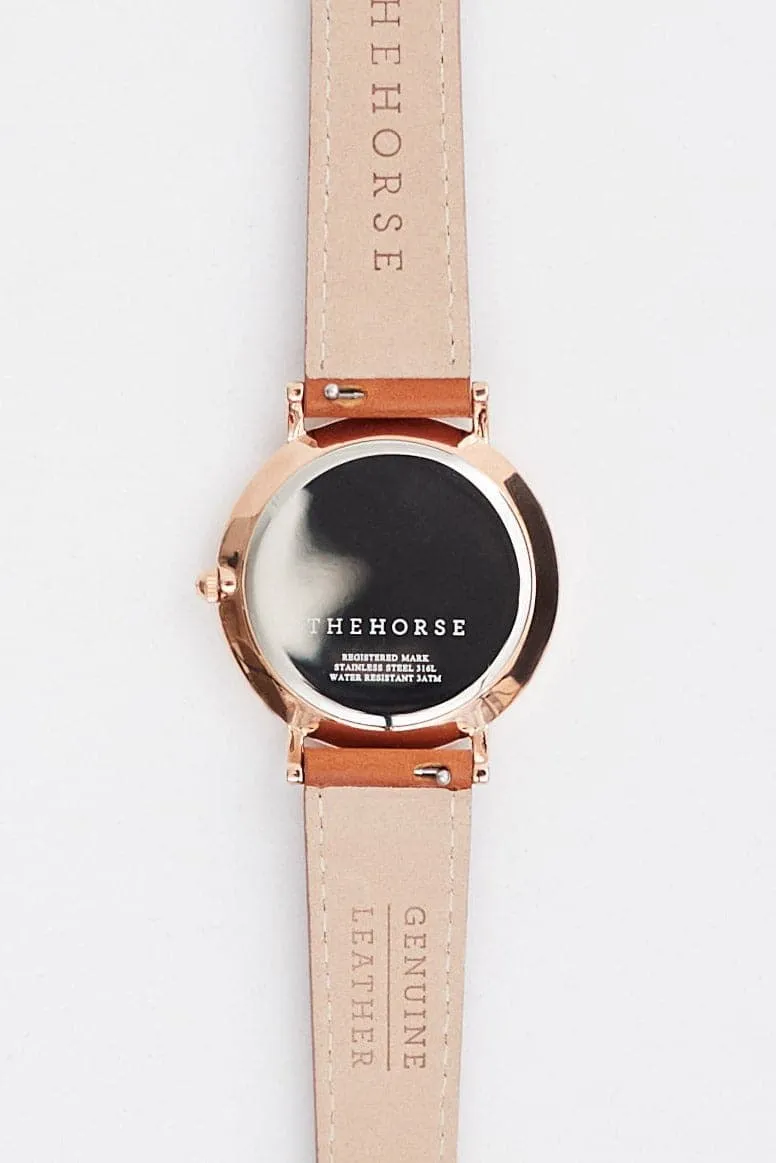THE HORSE CLASSIC WATCH - ROSE GOLD/ CHARCOAL INDEX/WALNUT LEATHER