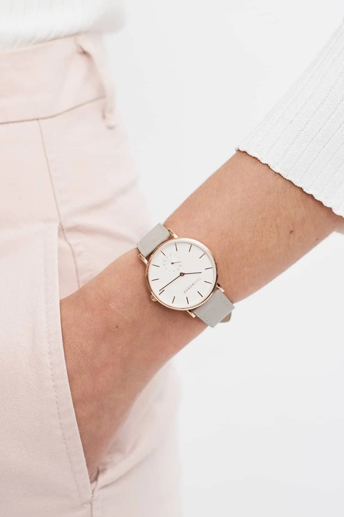 THE HORSE CLASSIC WATCH - ROSE GOLD/ WHITE DIAL/GREY LEATHER