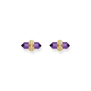 THOMAS SABO Crystal Stud Earrings with Imitation Amethyst Gold