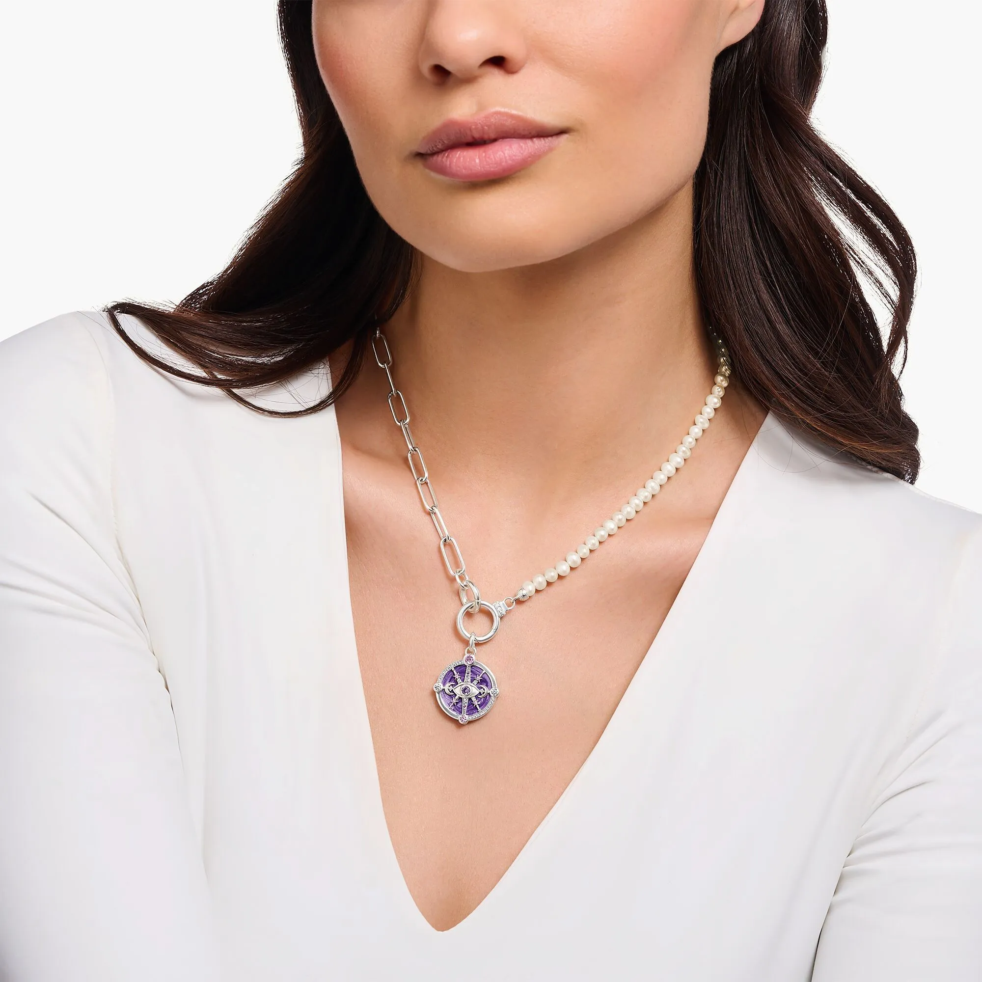 THOMAS SABO Silver Necklace with Freshwater Cultured Pearls and Zirconia