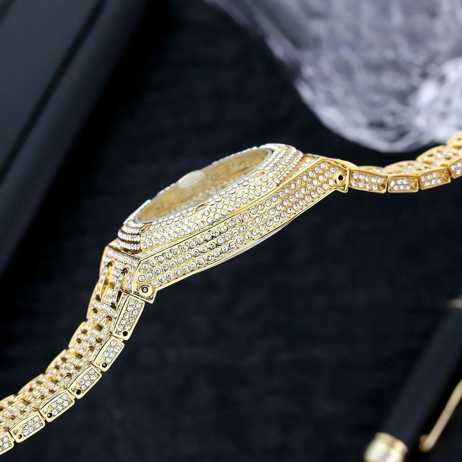 Three-Eye Quartz Sports Watch with Diamond Accents