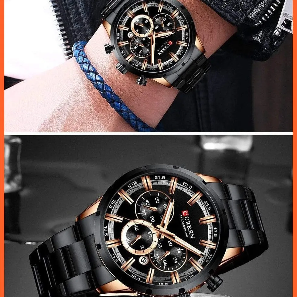 Top Brand Luxury Sports Quartz Mens Watches | Full Steel Waterproof Chronograph Mens Wristwatch