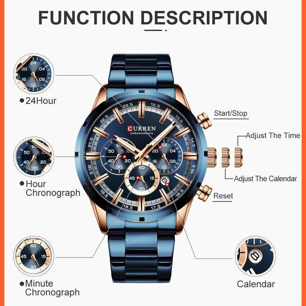 Top Brand Luxury Sports Quartz Mens Watches | Full Steel Waterproof Chronograph Mens Wristwatch