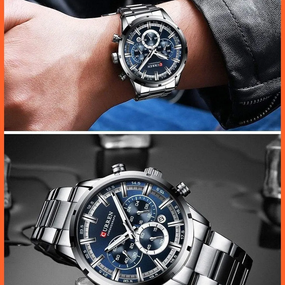 Top Brand Luxury Sports Quartz Mens Watches | Full Steel Waterproof Chronograph Mens Wristwatch