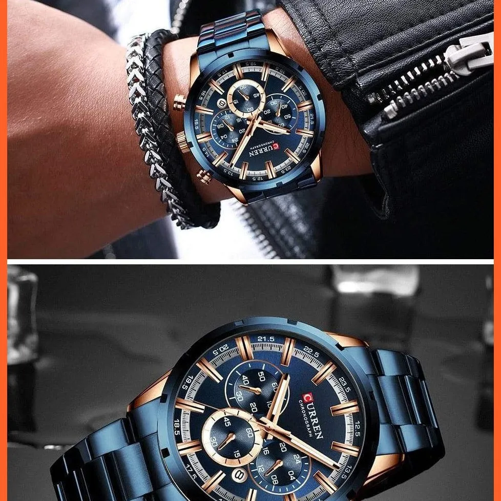 Top Brand Luxury Sports Quartz Mens Watches | Full Steel Waterproof Chronograph Mens Wristwatch