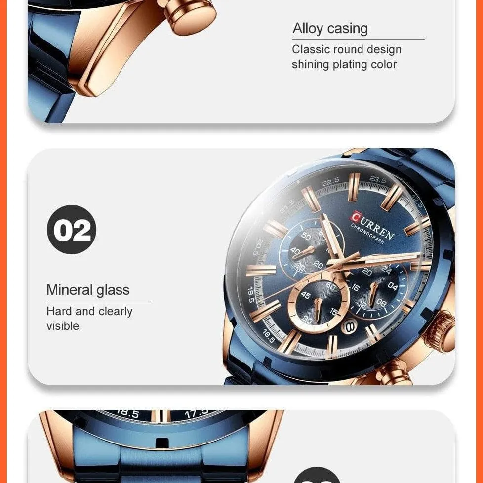 Top Brand Luxury Sports Quartz Mens Watches | Full Steel Waterproof Chronograph Mens Wristwatch