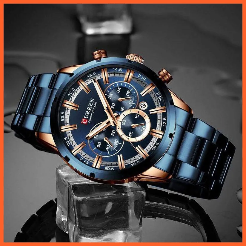 Top Brand Luxury Sports Quartz Mens Watches | Full Steel Waterproof Chronograph Mens Wristwatch