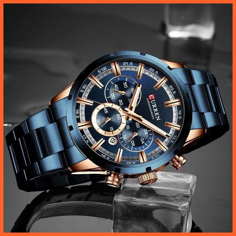 Top Brand Luxury Sports Quartz Mens Watches | Full Steel Waterproof Chronograph Mens Wristwatch