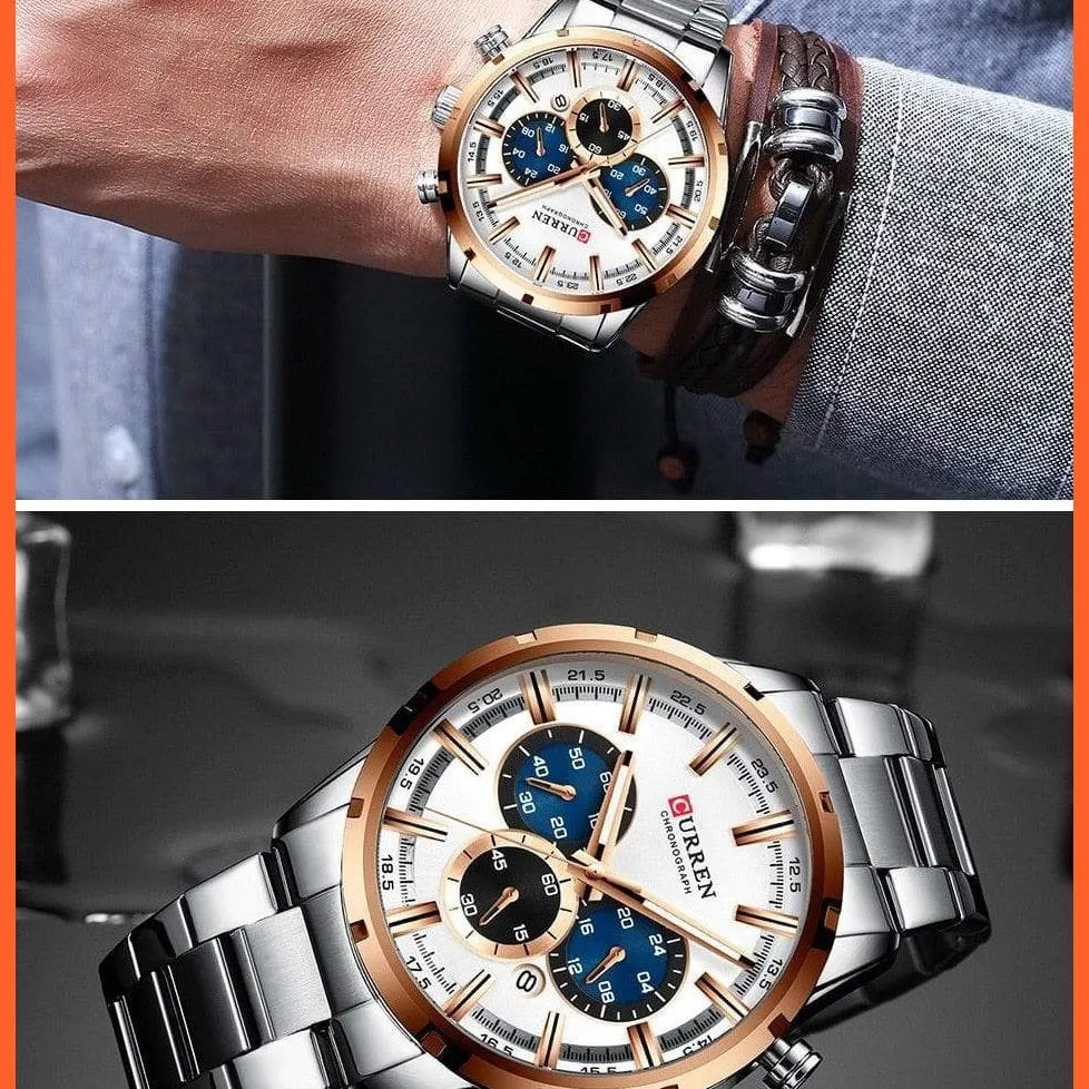 Top Brand Luxury Sports Quartz Mens Watches | Full Steel Waterproof Chronograph Mens Wristwatch