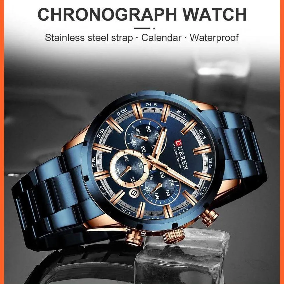 Top Brand Luxury Sports Quartz Mens Watches | Full Steel Waterproof Chronograph Mens Wristwatch