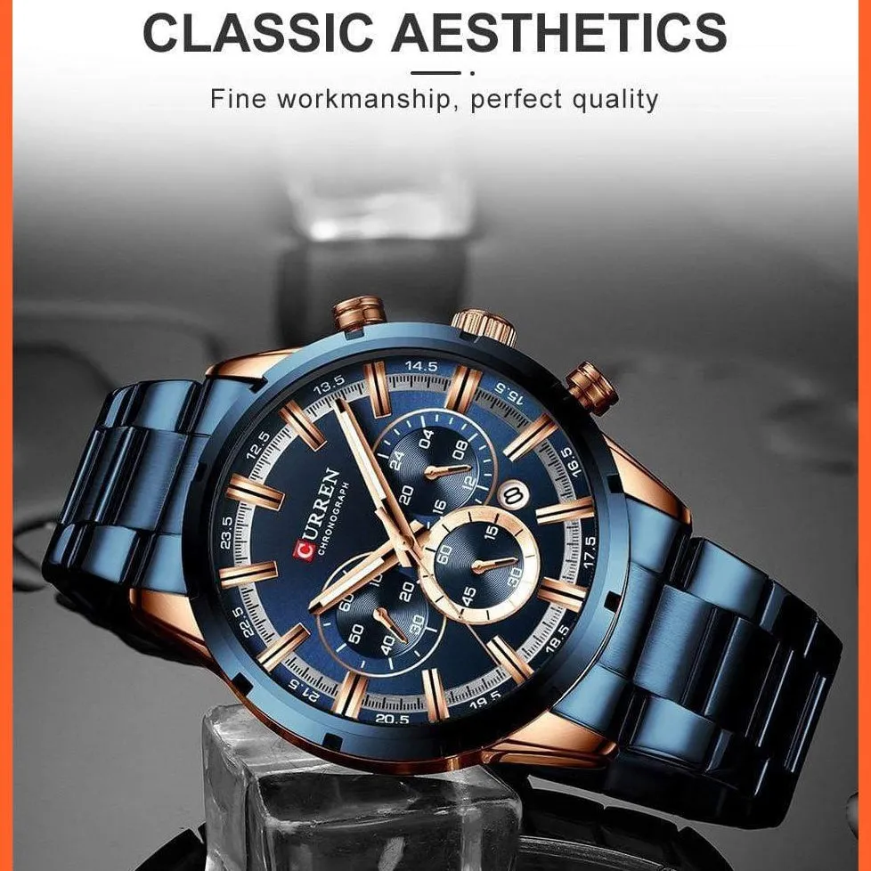 Top Brand Luxury Sports Quartz Mens Watches | Full Steel Waterproof Chronograph Mens Wristwatch