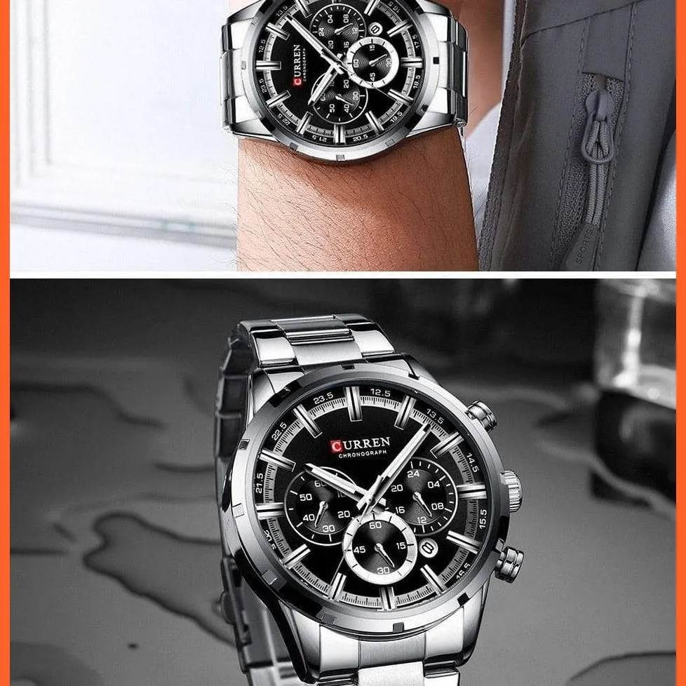 Top Brand Luxury Sports Quartz Mens Watches | Full Steel Waterproof Chronograph Mens Wristwatch