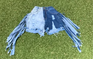 Two-Tone Fringy Shorts