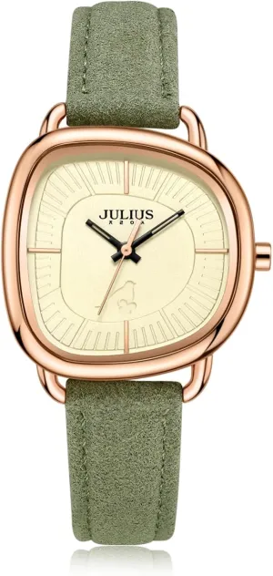 Valence-Julius Green or Light-Brown Leather Watch for Women, Vintage Small Leather Band Women Watch, Luxurious Gift for Ladies, Outdoor Sport Watches