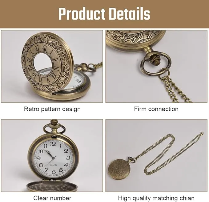 Vicloon Modern Pocket Watch, Quartz Pocket Watch with Chain, for Birthday Anniversary Day Christmas Fathers Day