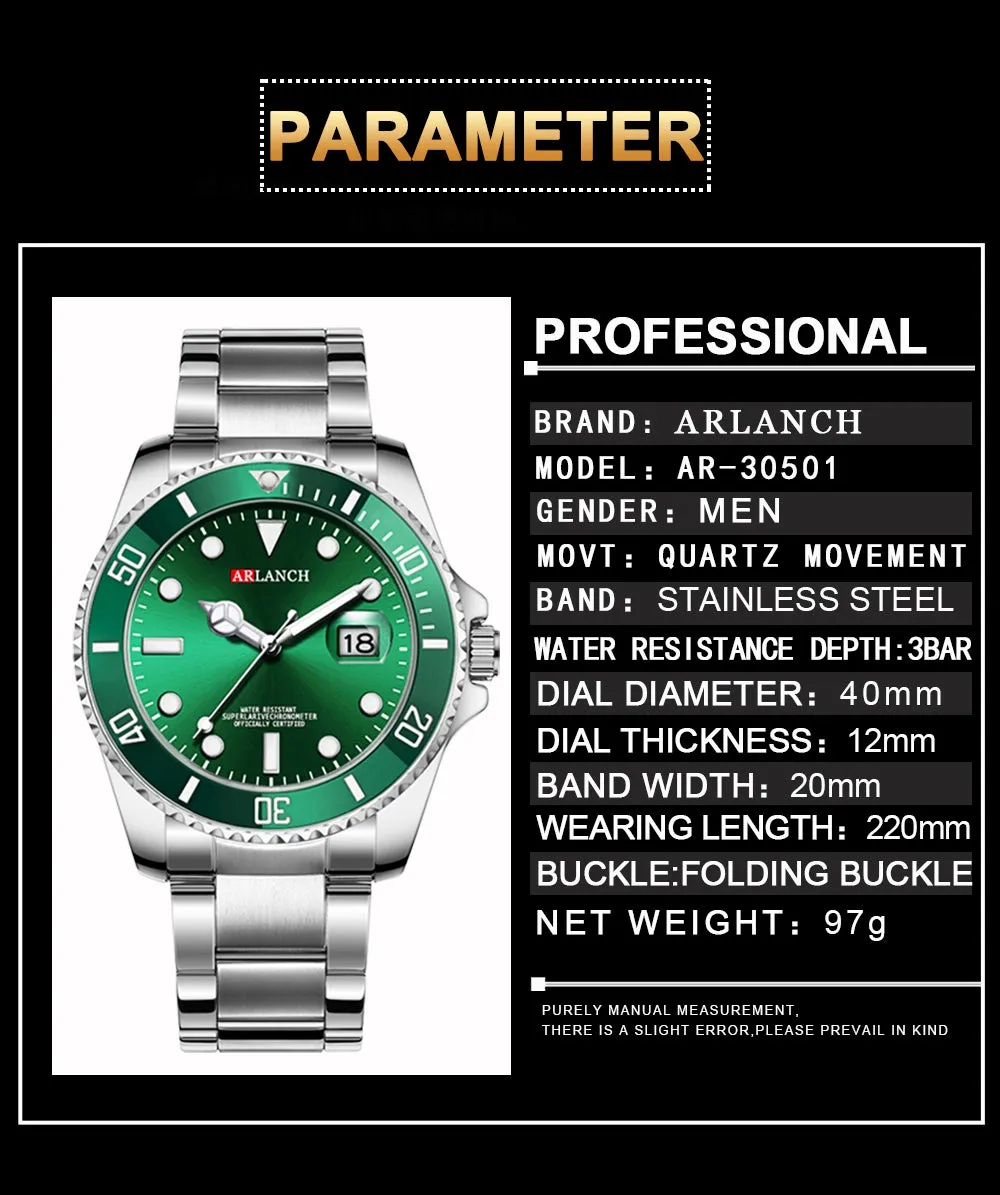 Water Ghost Stainless Steel Top Brand Luxury Submariner Sport Waterproof Classic