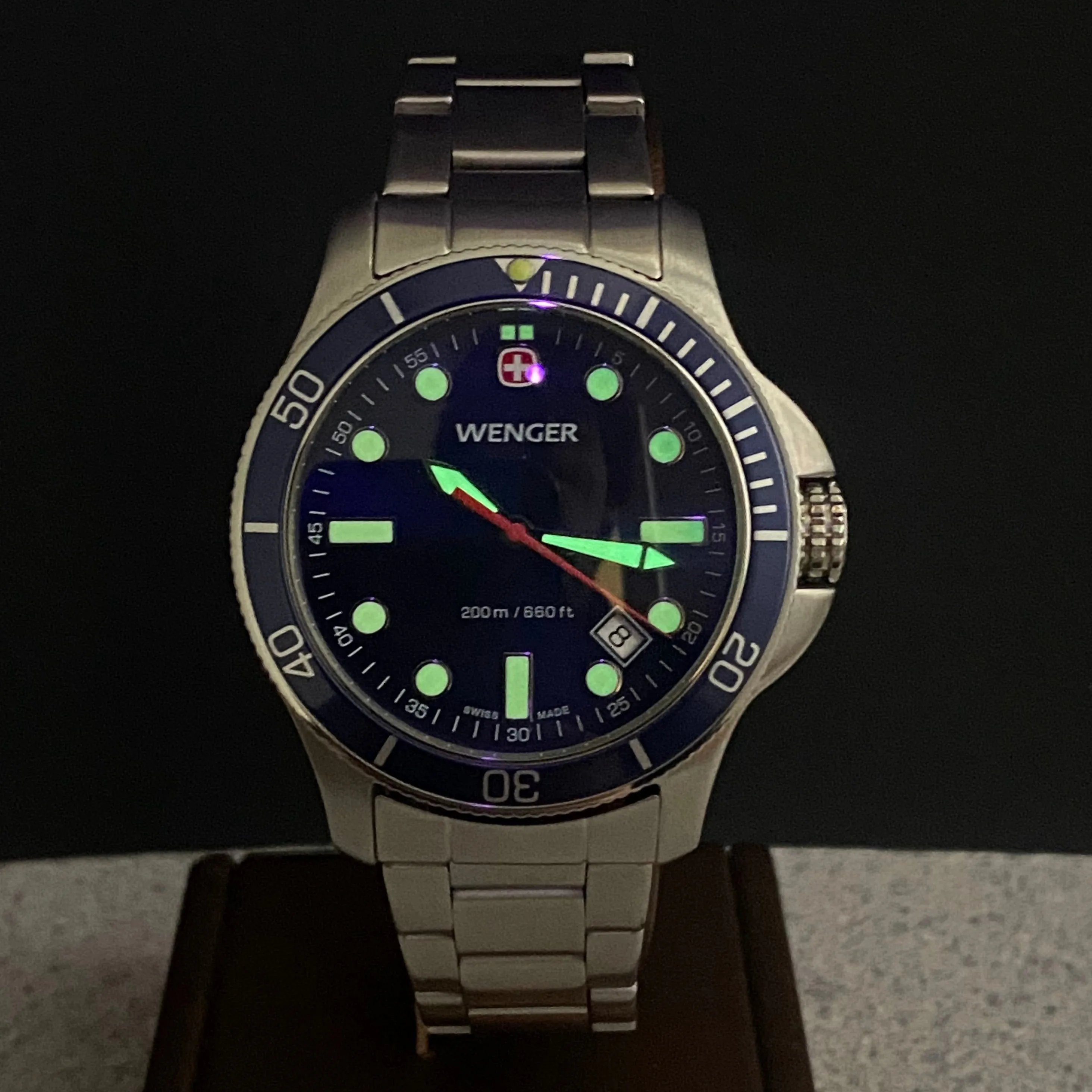 WENGER Swiss Army Diver Watch Date Indicator Swiss Quartz Wristwatch ALL S.S. Ref. 723XT